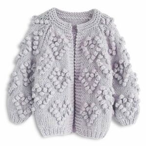 Chicwish Knit Your Love Chunky Popcorn Heart Bubble Knit Open Cardigan Sweater